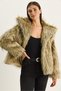 Women's Beige Black Wide Collar Lined Short Premium Faux Fur Jacket 2770 60261574 - 2