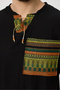 V-Neck Lace-Up Pocket Ethnic Patterned Long Sleeve T-Shirt - 2