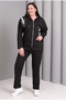 Women's Plus Size Black, Print Detailed Hooded Tracksuit Set - 5