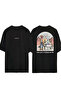 Real Friends Design Printed Black Oversized t Shirt