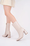 Women's Winter Snake Printed Patent Leather Boots, 8.5 cm Thick Heel, Pointed Toe and Gold Detailed Design - 3