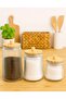 3-Piece Bamboo Vacuum Lid Glass Jar Set Tea Sugar Salt Jar Set