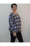 Blue Black Latte Plaid Pattern V-Neck Batwing Sleeve Winter Knitwear T-Shirt - 8