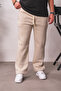 Men's Baggy Fit Green 3 Thread Fleece-Lined Beige Sweatpants Ke-7031 - 2