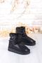 Nurela Silvery Suede Short Women's Boots with Fur Inside, Feather and Buckle Detail