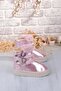 Nurela Silvery Suede Short Women's Boots with Fur Inside, Feather and Buckle Detail - 2
