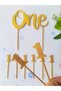 Gold 1St Birthday Cake Topper - One Cake Lettering - Number 1 Cupcake Toothpick - Baby Girl Birthday - 8