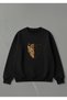 Black Oversized Sweatshirt Crew Neck Tiny Leopard Print - 3