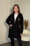 Plush Hooded Zippered Below Knee Soft Black Cardigan - 6