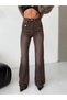 Women's High Waist Palazzo Lycra Denim Jeans with Belt Detail - 6