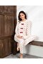 Women's Ribbed Knit Ecru Heart Pattern Crew Neck Long Sleeve Corded Fabric Pajama Set - 5
