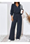Winter Combination 2-Piece Tracksuit Set (Black-Navy Blue) Baggy Wide-Leg Sweatpants with Cotton Lining Soft Fabric - 2