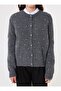 Pearl Detailed Crew Neck Buttoned Knit Cardigan - Dark Gray - - 4