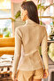 Women's Stone Shoulder Button Detailed Corded Fabric Fleece-Lined Sweater Kzk-19001070 - 5