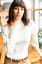 Women's Ecru Cable-Knit Stand-Up Collar Ribbed Sweater KZK-19001066 - 4