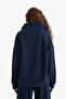 Oversized Mock Neck Zippered Printed Fleece Navy Blue Women's Sweatshirt Y2649Az/Nv146 - 4