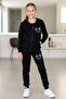 Girl's Printed Hooded Zippered Tracksuit Set