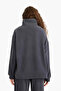 Oversized Mock Neck Zippered Printed Fleece Anthracite Women's Sweatshirt Y2649Az/Ar191 - 5
