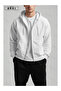 White Unisex Clothing Hooded Zippered Printed Top & Bottom Set Plus Size - 2