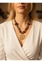 Women's Leopard Patterned Fabric Gold Color Sun Detailed Model Steel Necklace