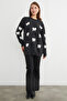 Ribbon Embroidered Crew Neck Oversize Knit Sweater - 2