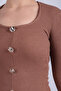 Women's Light Brown U-Neck Button Detailed Front Slit Soft Textured Blouse Arm-26K001038 - 2