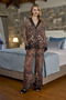 Aqua 26369 shirt collar front button leopard print pajama set - 2
