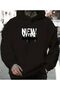 New York Printed Hooded Black Sweatshirt
