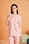 Floral Buttoned Women's Pajama Set - Long Sleeve - 5