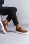 Slw152 Cool Lace-Up Patent Leather Men's Casual Sports Classic Shoes Tan White - 2