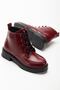02-2001 Burgundy Wrinkled Patent Leather Lace-Up Zippered Casual Women's Boots - 4