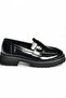 V944086108 Black Genuine Leather Patent Leather Thick Soled Moccasin Shoes - 4