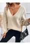 V-Neck Bow Detailed Open Back Knitwear Sweater