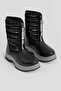 Children's Unisex Black Thick Thermo Sole Inflatable Snow Boots with Writing on the Front, Warm Lining and Zipper