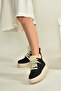 V367343402 Black Suede Thick Soled Women's Boots with Fur Inside - 4