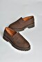 V944086101 Brown Genuine Leather Nubuck Thick Soled Moccasin Shoes