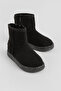 Girl's Black Thermo Sole Suede Look Short Boots with Fur Inside
