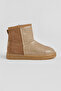 Girl's Tan Glitter Thermo Sole Suede Look Short Boots with Fur Inside - 2