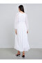 White Chiffon Smocked Waist Midi Dress - 5