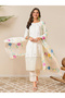 Off White Cotton Kurta with Pants and Dupatta Set