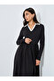 Black Midi Dress with Open Collar - 2