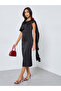 Black Draped Midi Dress with Corsage Detail