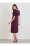 Magenta Short Sleeves A-Line Midi Dress - 5