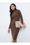 Brown Bodycon Midi Dress with Button Detail