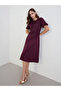 Magenta Short Sleeves A-Line Midi Dress - 2