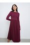 Burgundy Pleated Ribbed Knit Midi Dress - 3