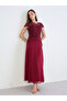 Women Maroon Lace Short Sleeves A-Line Maxi Dress - 2