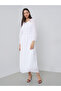 White Chiffon Smocked Waist Midi Dress - 3