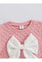 Girl's Texture Bow Detail Long Sleeve T-shirt With Pants Set - 3