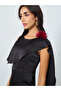 Black Draped Midi Dress with Corsage Detail - 4